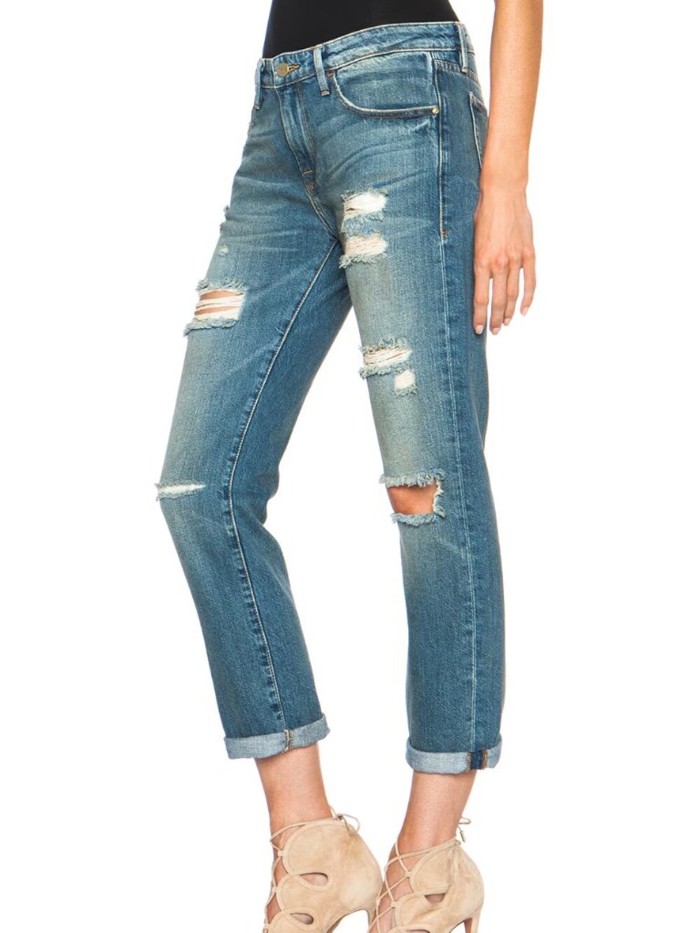 FRAME Le Grand Garcon Westminster Destroyed Loose Jeans 26 $269 100% Cotton
